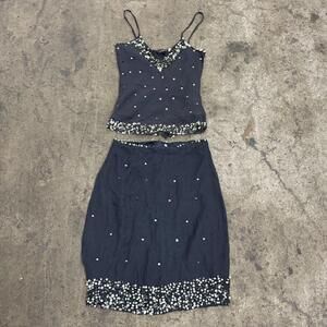 Y2K Vintage Pink Soda Beaded Silk Cami & Skirt Set